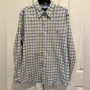 Polo by Ralph Lauren Men's Yellow and Blue Checkered Shirt